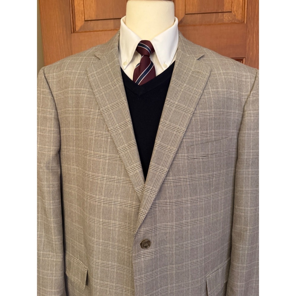 Nautica Glen Check Sport Coat Men 50L Tan 2-Button Blazer Jacket Business Casual